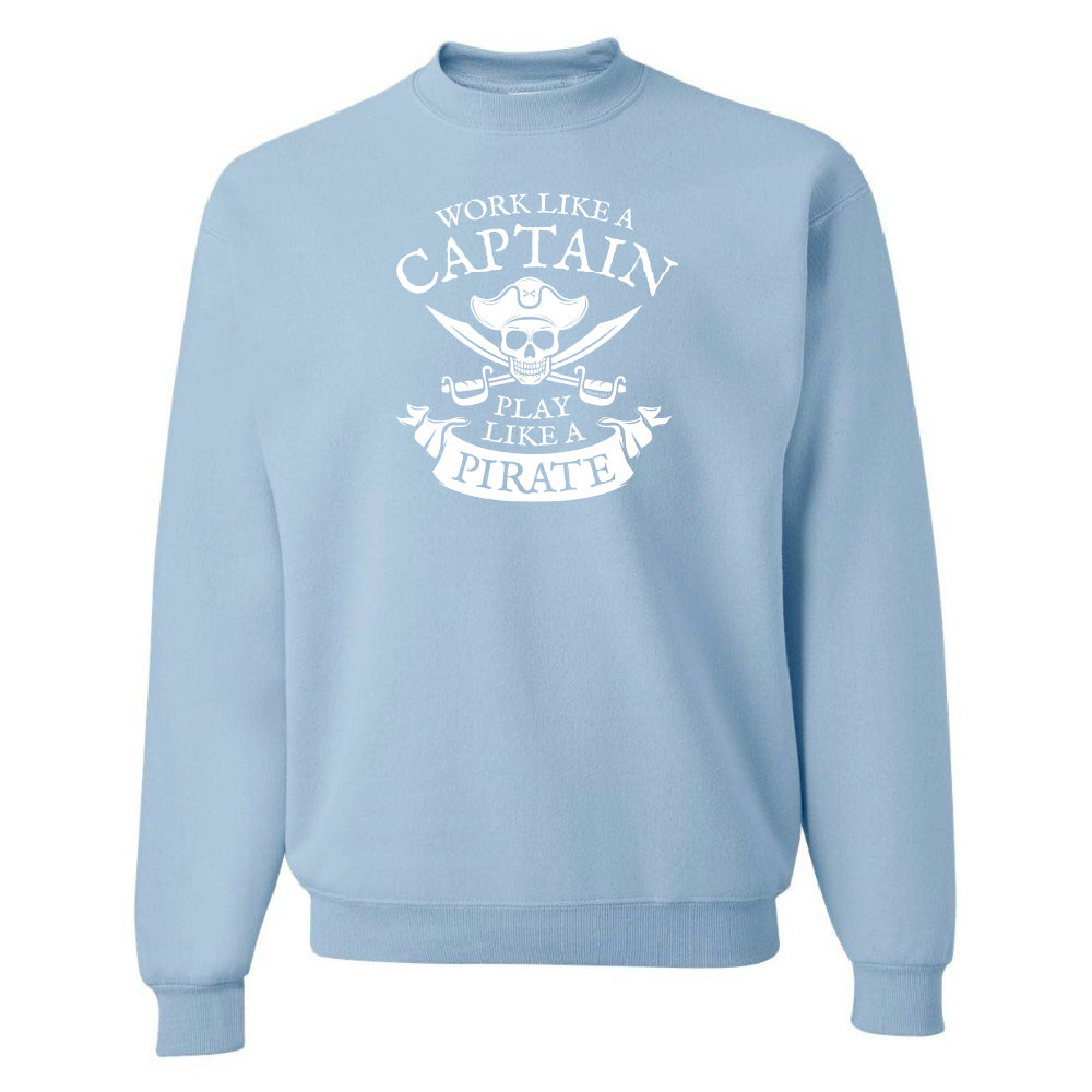 Light blue sweatshirt with white graphic and text on a white background
