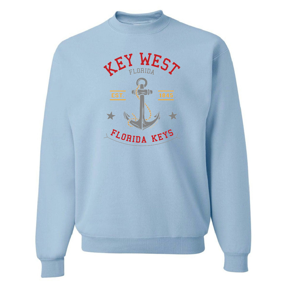 Light blue sweatshirt with 'Key West, Florida' and anchor design on a white background