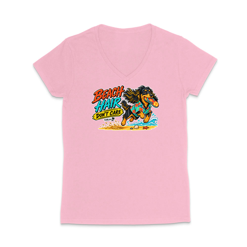 Beach Hair Don't Care Dog WOMEN'S V-Neck T-Shirt
