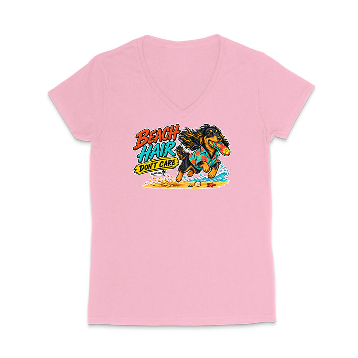 Beach Hair Don't Care Dog WOMEN'S V-Neck T-Shirt