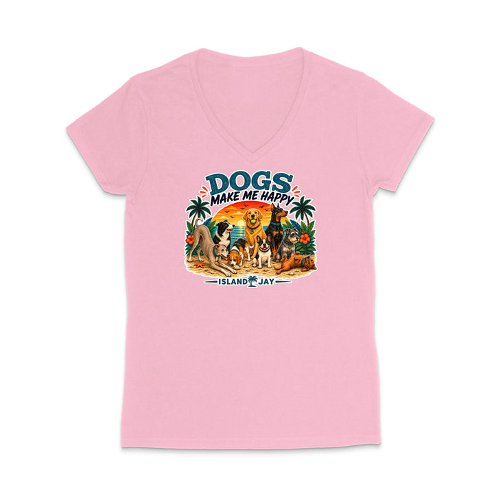 Dogs Make Me Happy WOMEN'S V-Neck T-Shirt