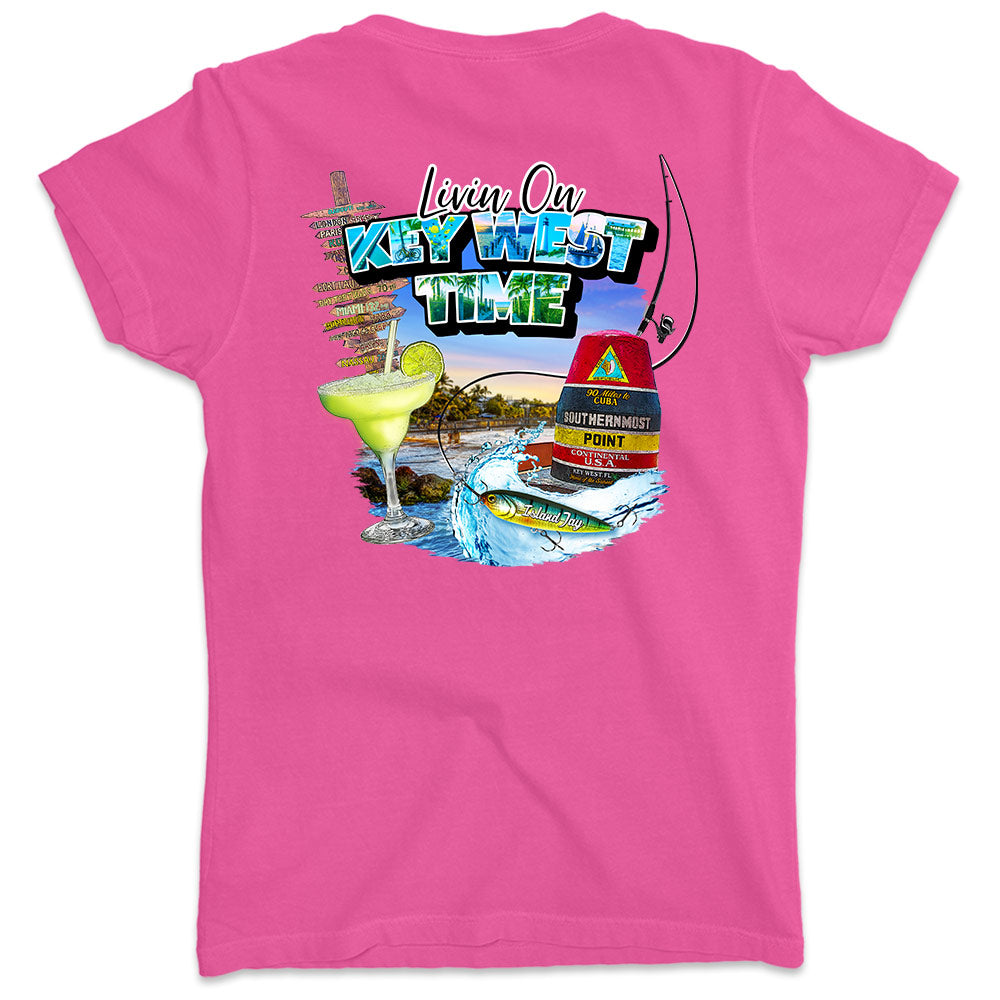 Women's Livin On Key West Time Howard Livingston V-Neck T-Shirt Hot Pink