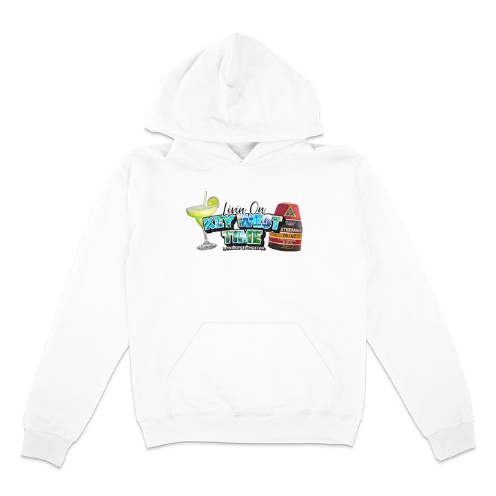 White hoodie with colorful graphic design on a white background