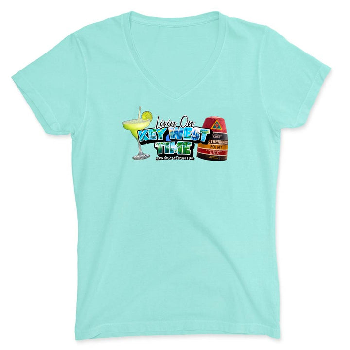 Mint Green t-shirt with a colorful graphic and text reading "Living On Key West Time".