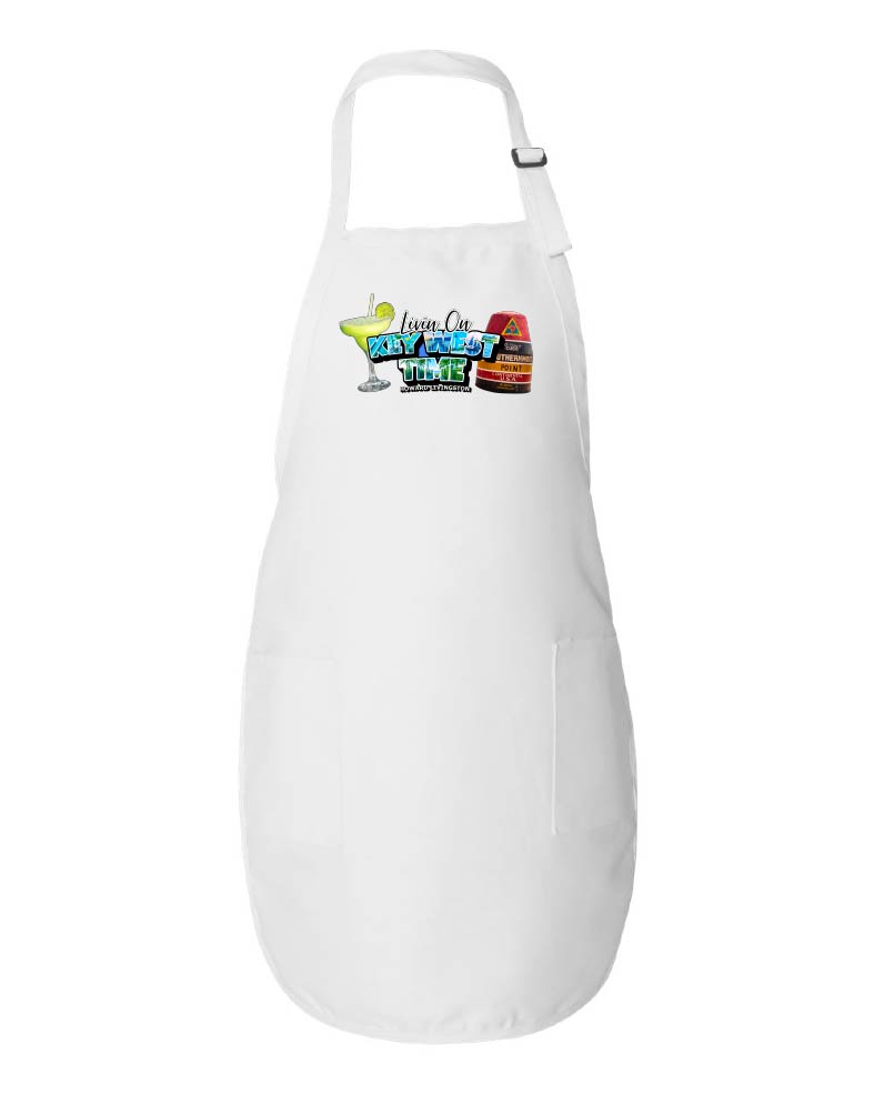 White apron with colorful graphic on a white background