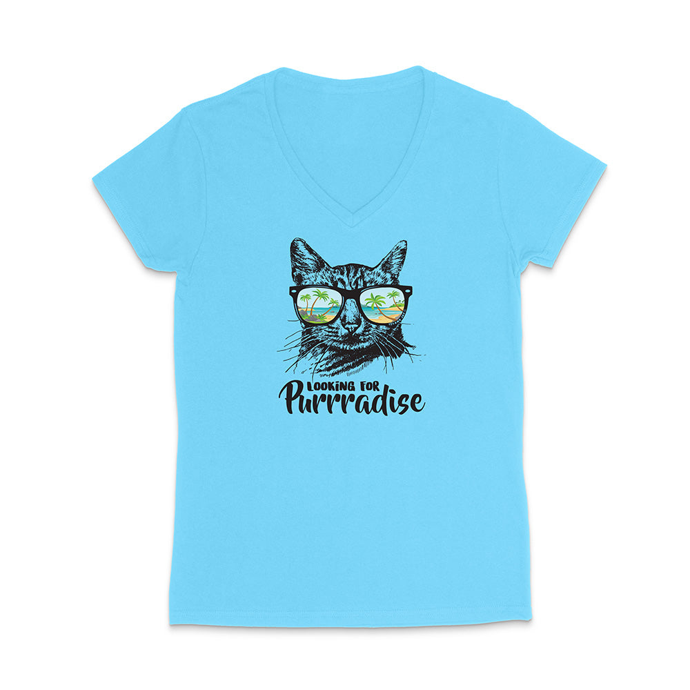Light blue t-shirt with a cat graphic and text on a white background