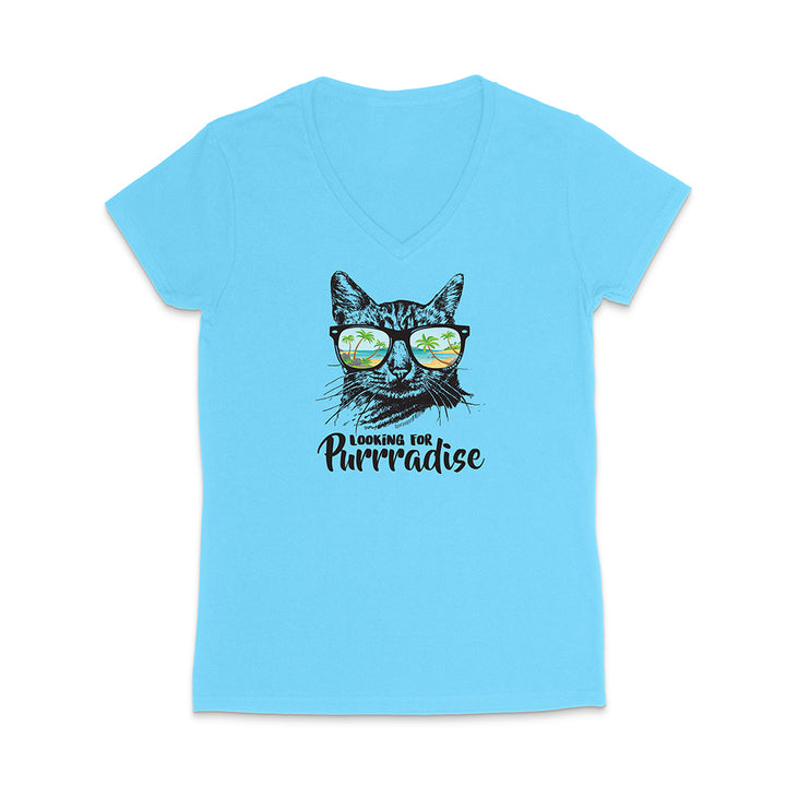 Light blue t-shirt with a cat graphic and text on a white background