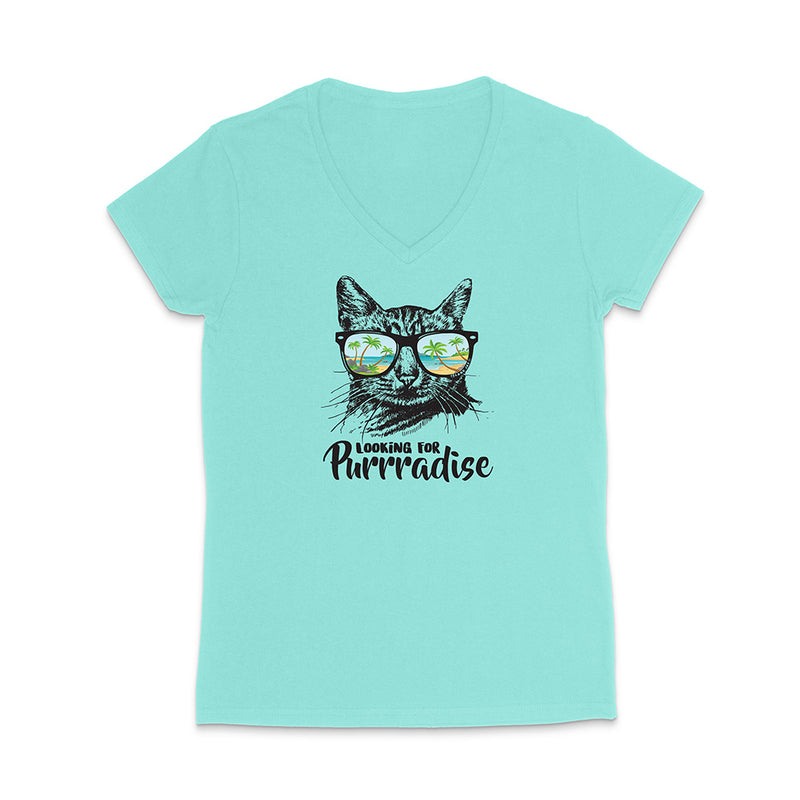 Mint green t-shirt with a cat graphic and text on a white background
