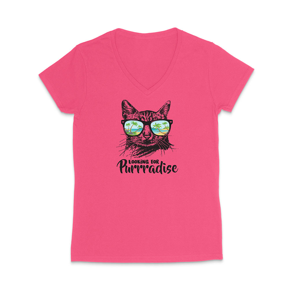 Pink t-shirt with a cat graphic and text on a white background