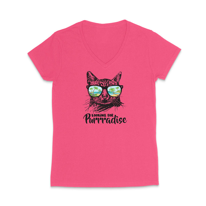 Pink t-shirt with a cat graphic and text on a white background