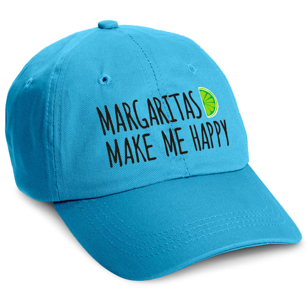 Margaritas Make Me Happy Embroidered Hat Caribbean Blue