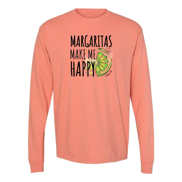 Light orange longsleeve with 'Margaritas Make Me Happy' text and lime graphic.
