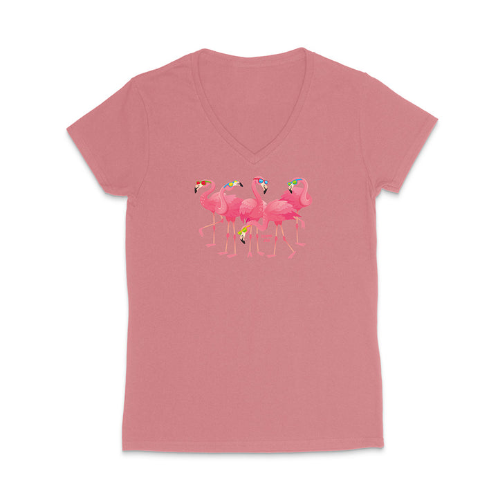 Pink t-shirt with flamingo design on a white background
