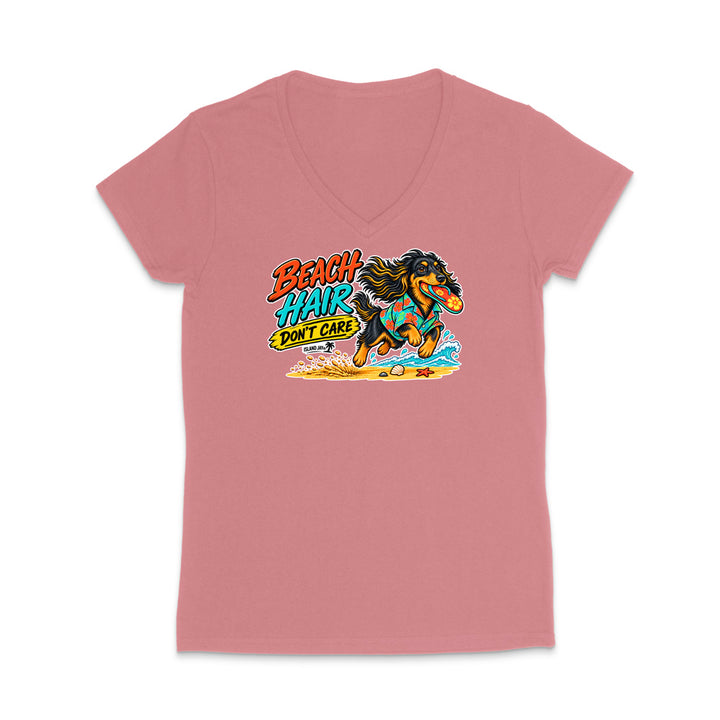 Beach Hair Don't Care Dog WOMEN'S V-Neck T-Shirt