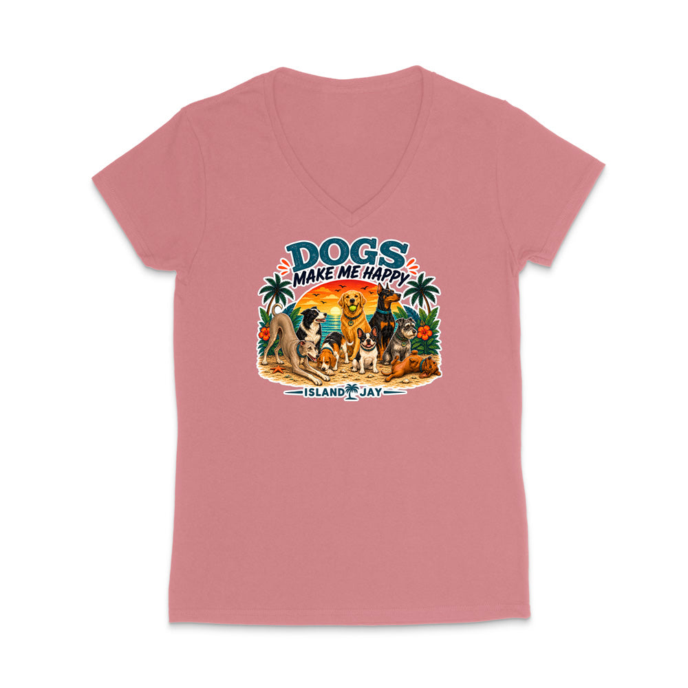 Dogs Make Me Happy WOMEN'S V-Neck T-Shirt