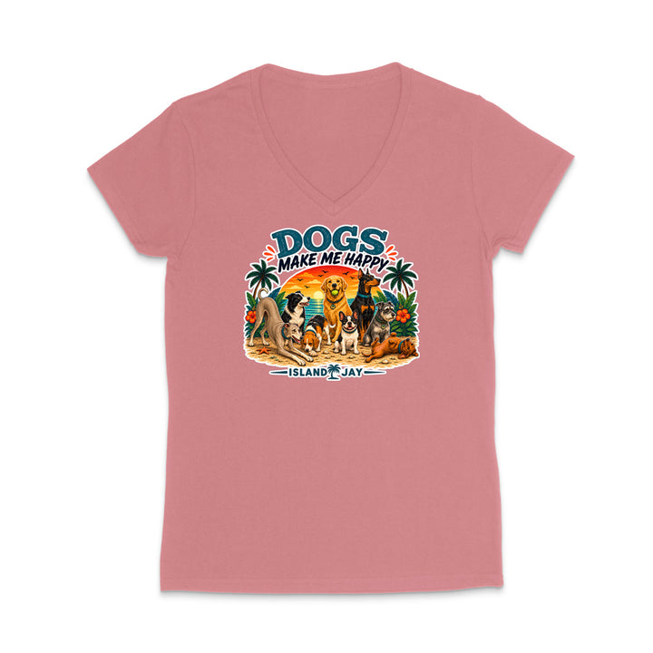 Dogs Make Me Happy WOMEN'S V-Neck T-Shirt