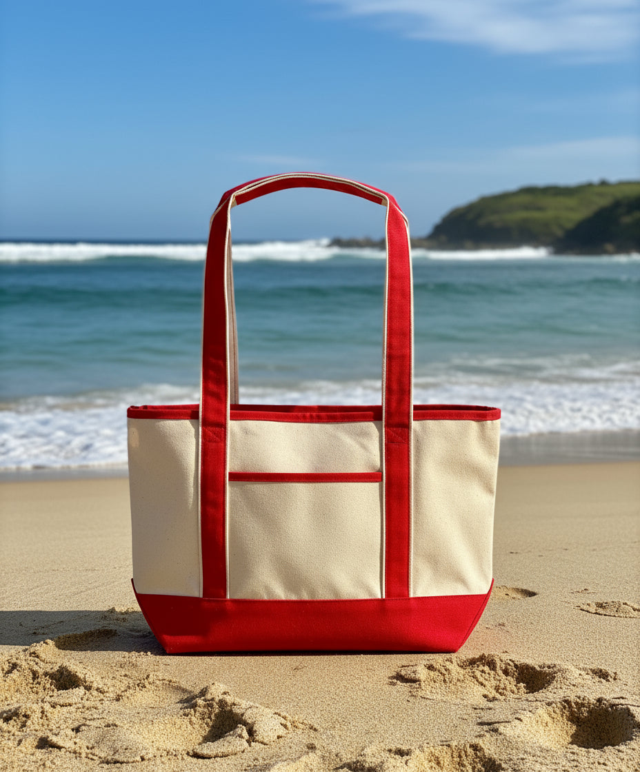 Medium tote bag, red tropical americana