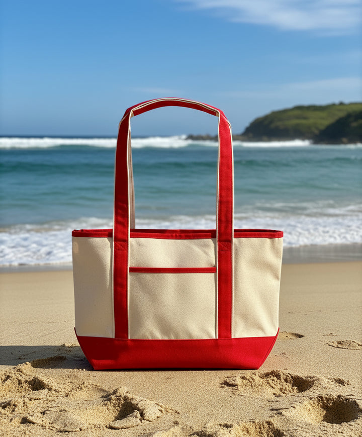 Medium tote bag, red tropical americana