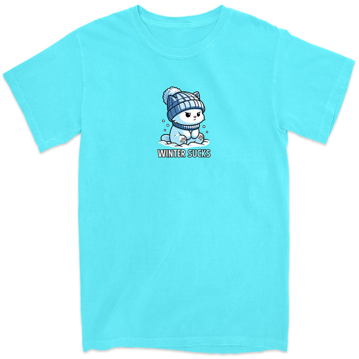 Chilly Kitty Winter Sucks T-Shirt Lagoon Blue