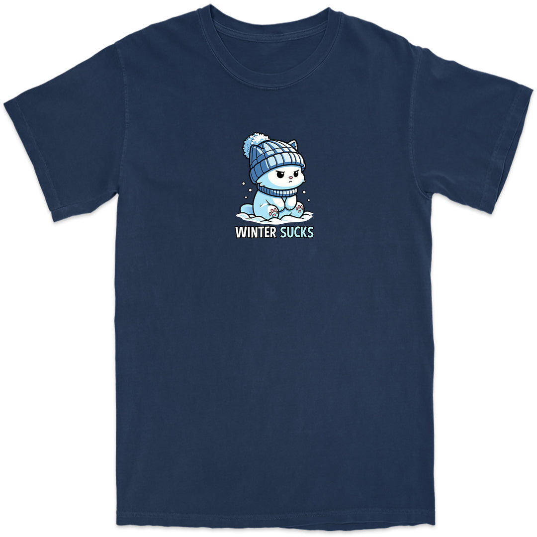Chilly Kitty Winter Sucks T-Shirt Navy