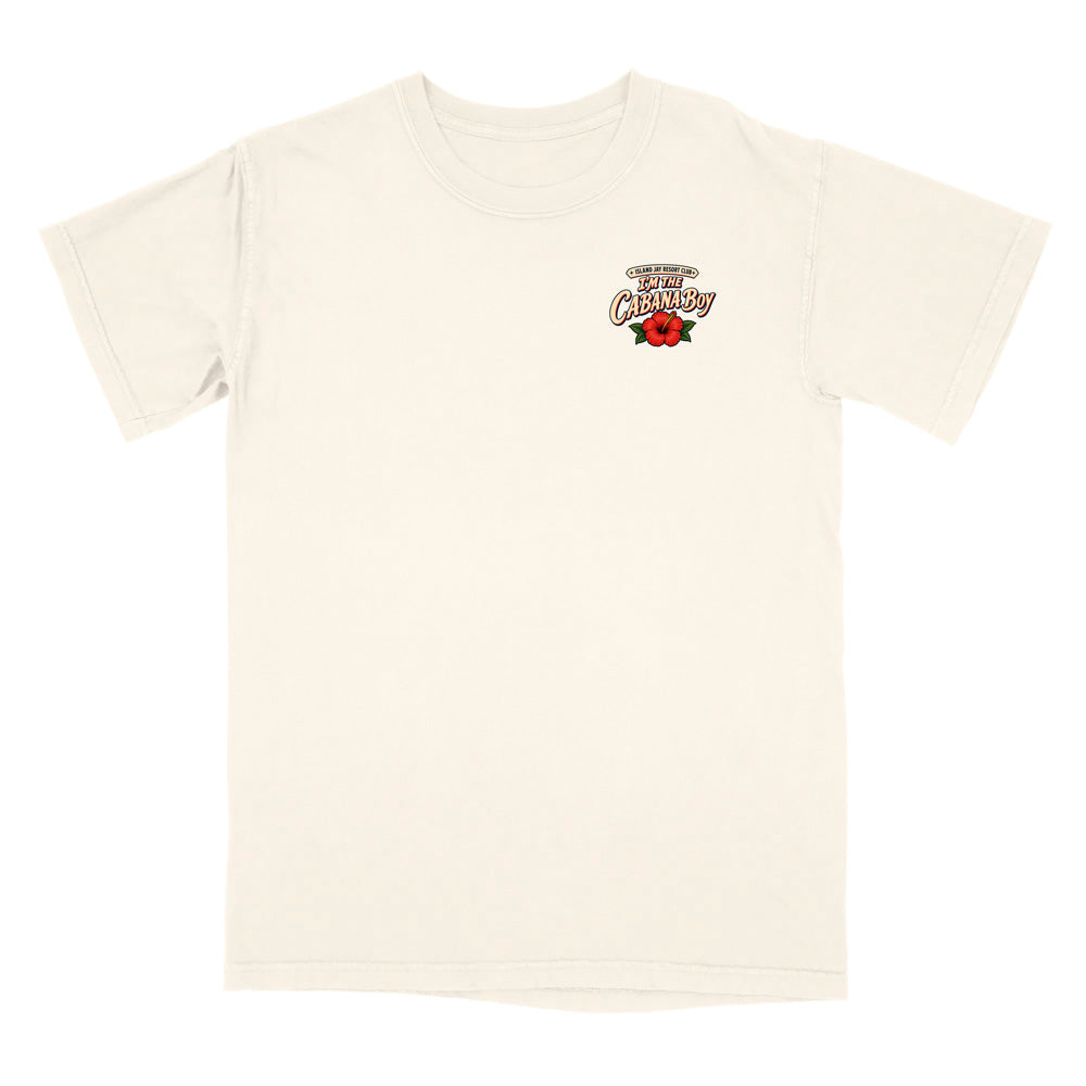 An off-white short-sleeve crewneck t-shirt with a small graphic on the left chest featuring the text 'The Best Champion' and a red rose, displayed on a solid white background.