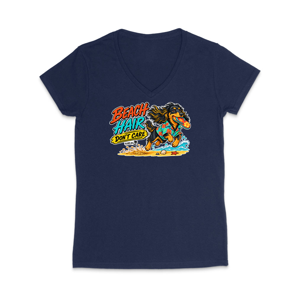 Beach Hair Don't Care Dog WOMEN'S V-Neck T-Shirt