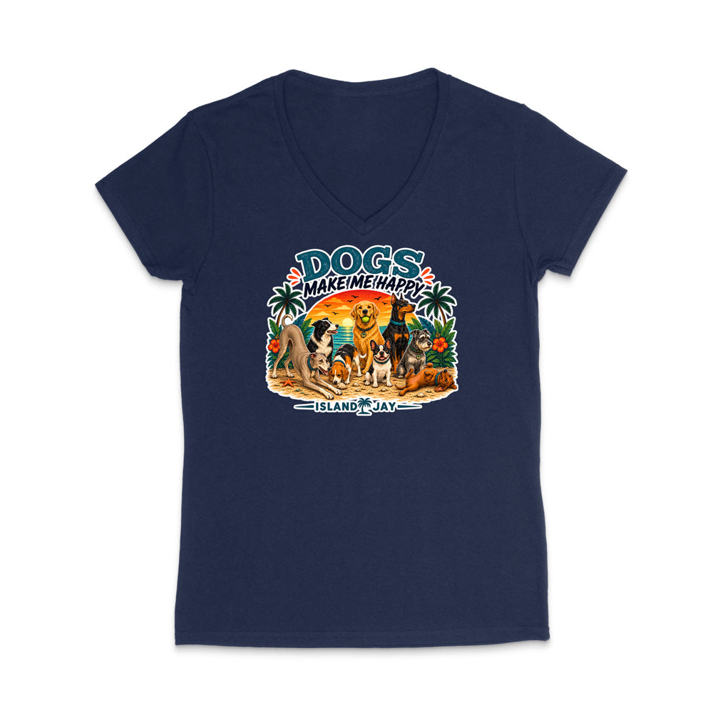 Dogs Make Me Happy WOMEN'S V-Neck T-Shirt