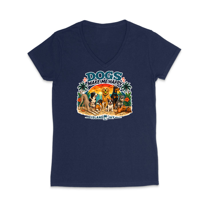 Dogs Make Me Happy WOMEN'S V-Neck T-Shirt