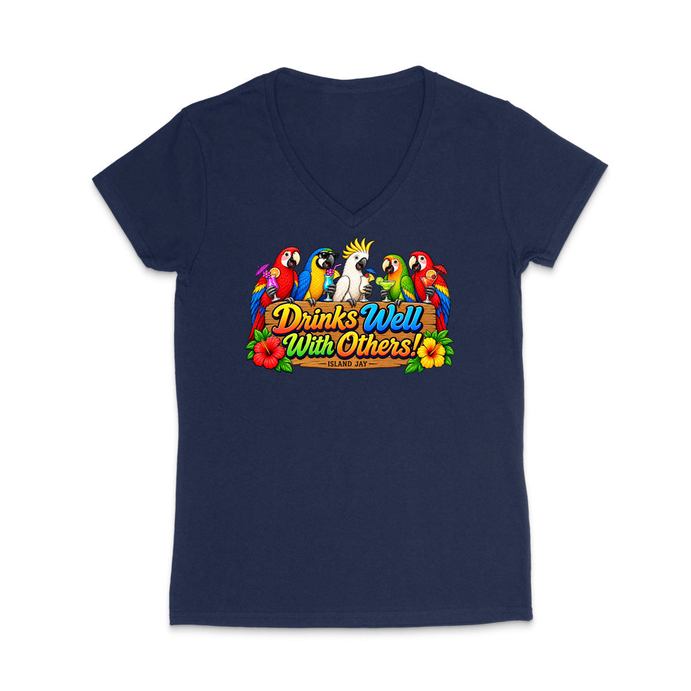 Drinks Well With Others Parrots Women’s V-Neck T-Shirt