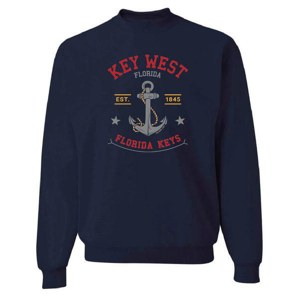 Navy blue sweatshirt with 'Key West, Florida' and anchor design on a white background