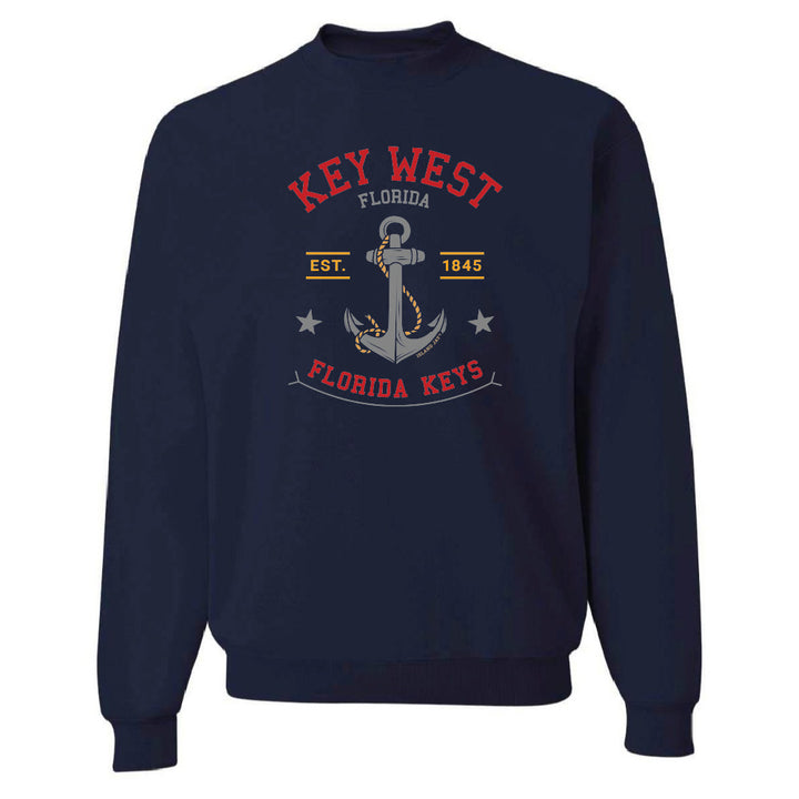 Navy blue sweatshirt with 'Key West, Florida' and anchor design on a white background
