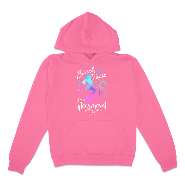 Pink hoodie with mermaid design and text on a white background