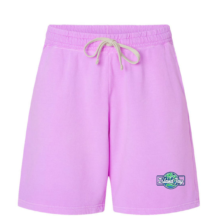 Purple shorts with a logo on a white background