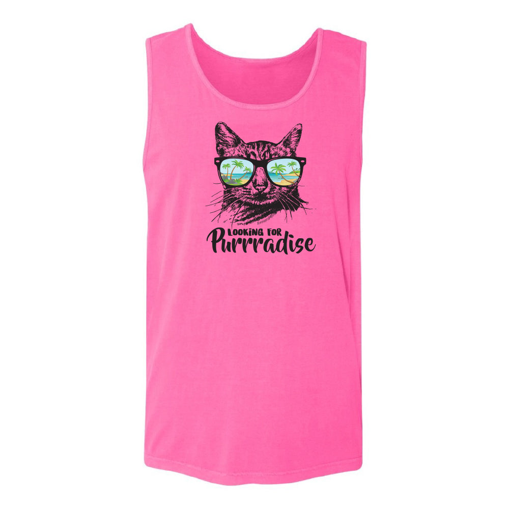 Neon pink Looking for purradise cat deisgn tank top