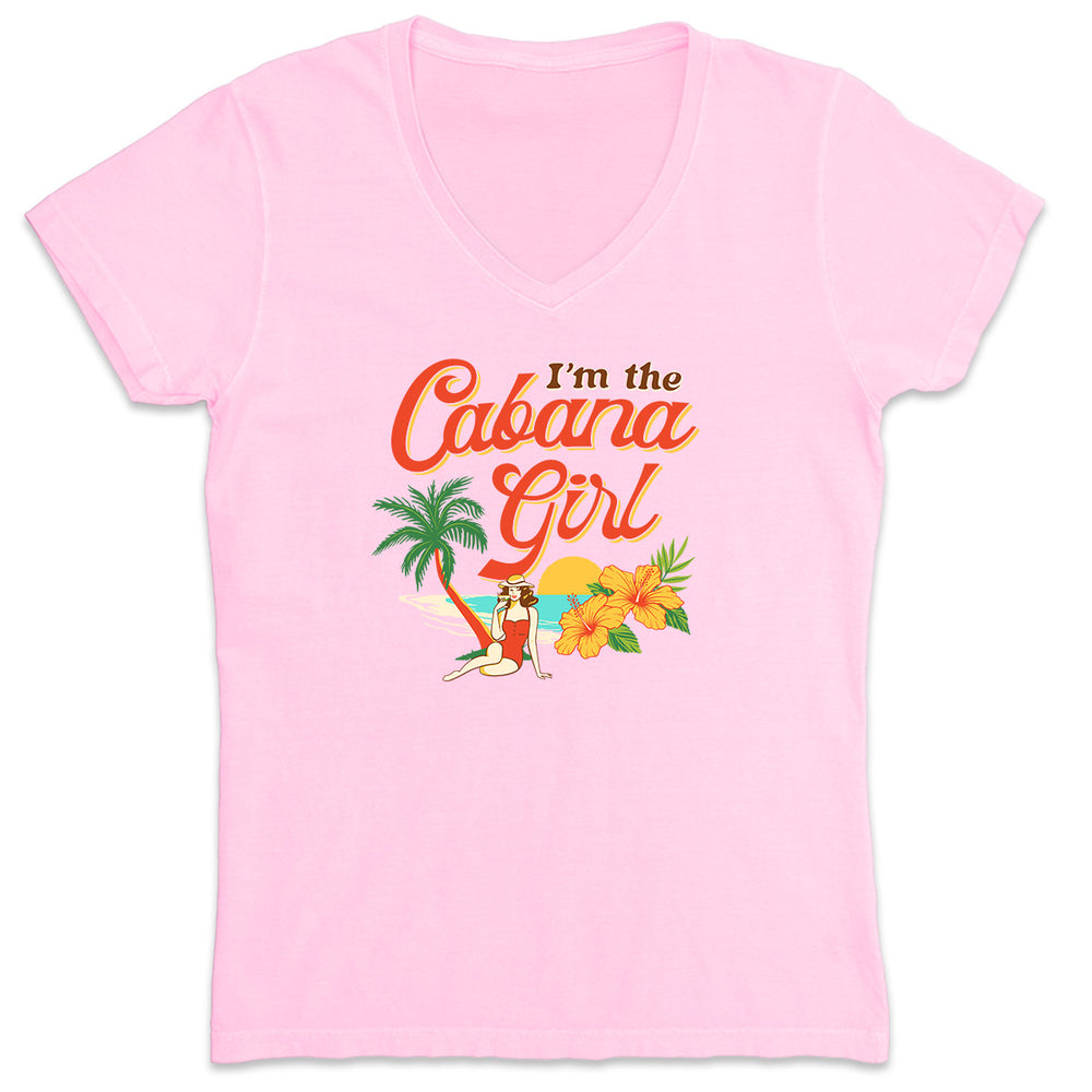 Women's I'm The Cabana Girl Hibiscus V-Neck T-Shirt Light Pink