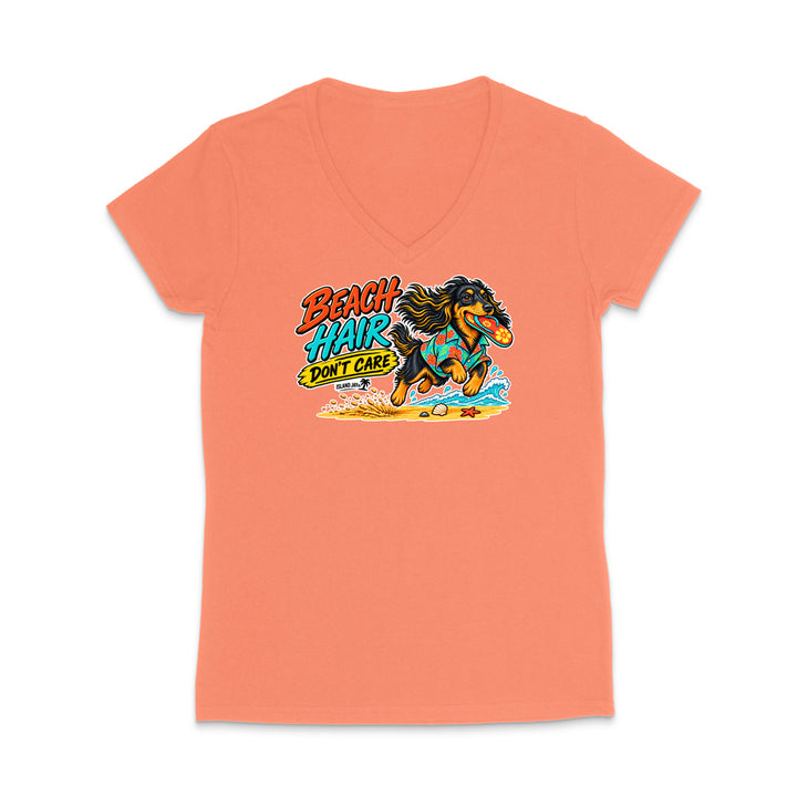 Beach Hair Don't Care Dog WOMEN'S V-Neck T-Shirt