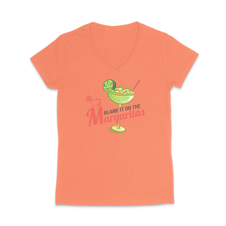 Women's Howard Livingston Blame It On the Margaritas V-Neck T-Shirt Papaya