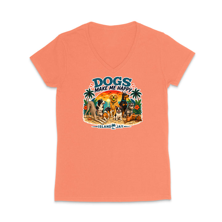 Dogs Make Me Happy WOMEN'S V-Neck T-Shirt