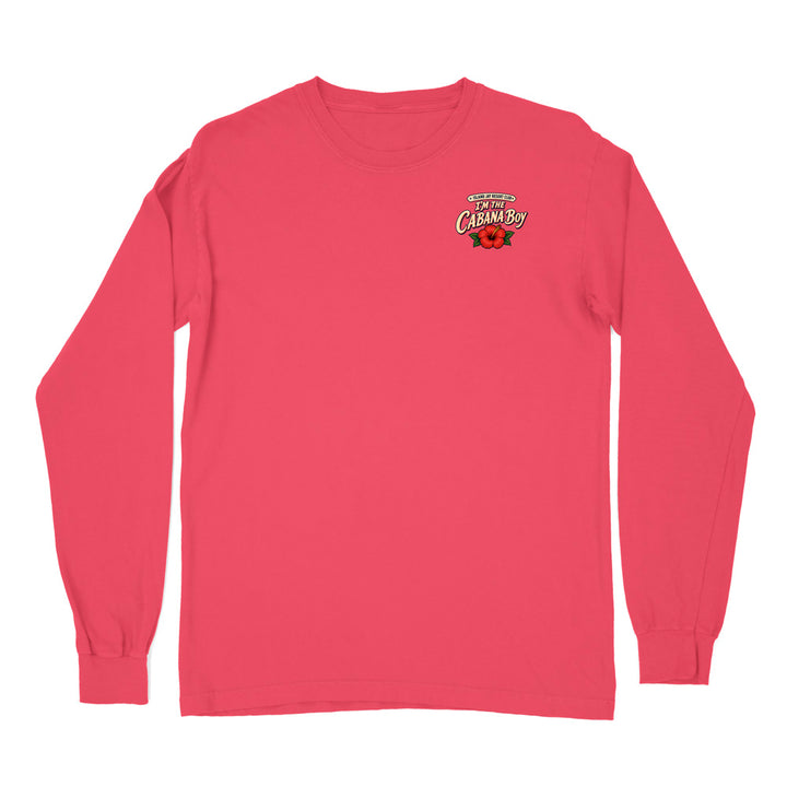 A coral pink long-sleeve t-shirt with a small graphic on the left chest reading '2024 Florida Panthers Championship' with a Florida panther logo, displayed on a solid white background.