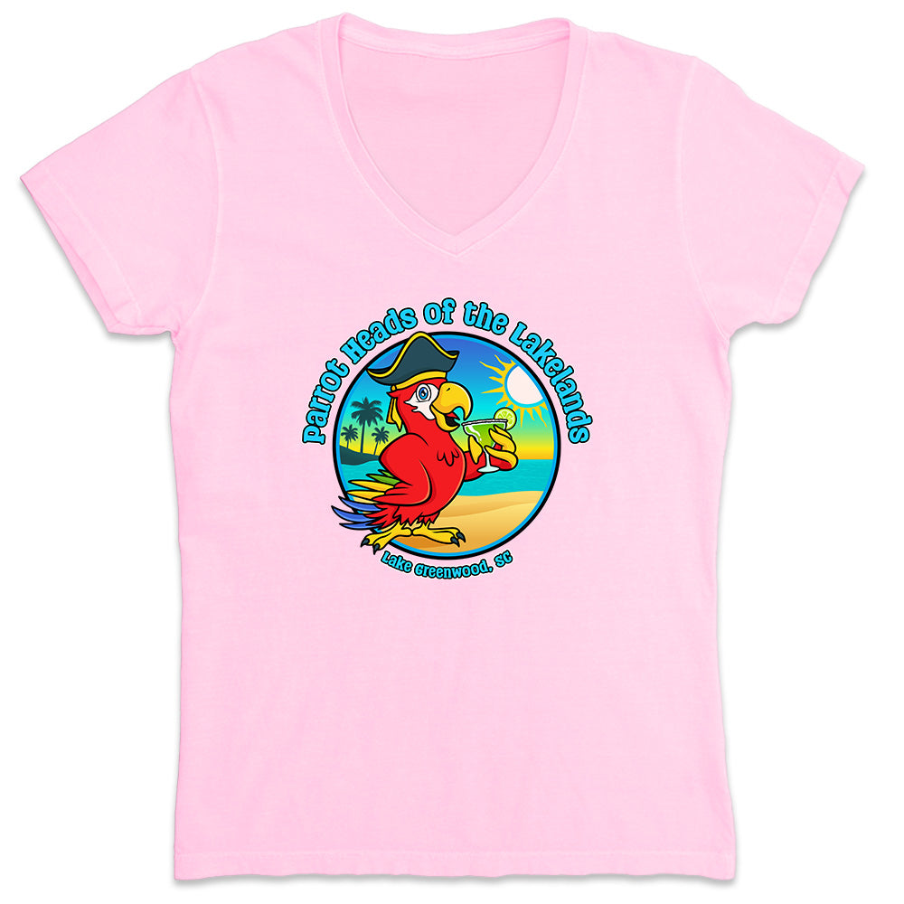 Women's Parrot Heads Of The Lakelands V-Neck T-Shirt Light Pink