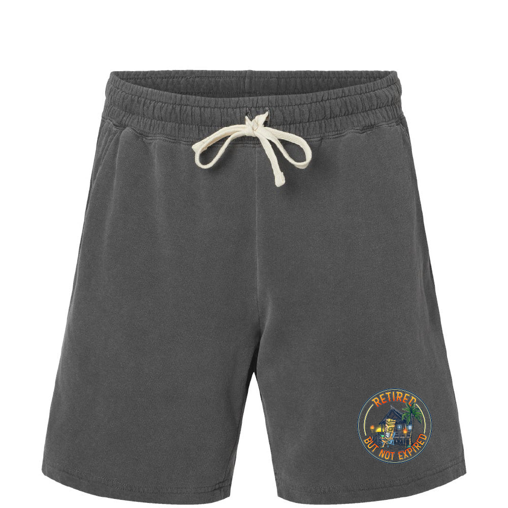 Gray shorts with a logo on a white background