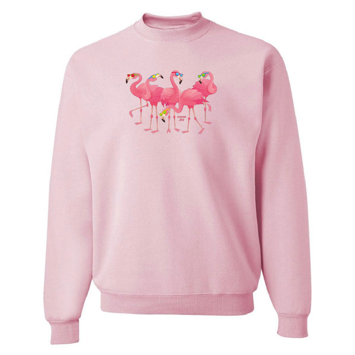 Pink sweatshirt with flamingo design on a white background