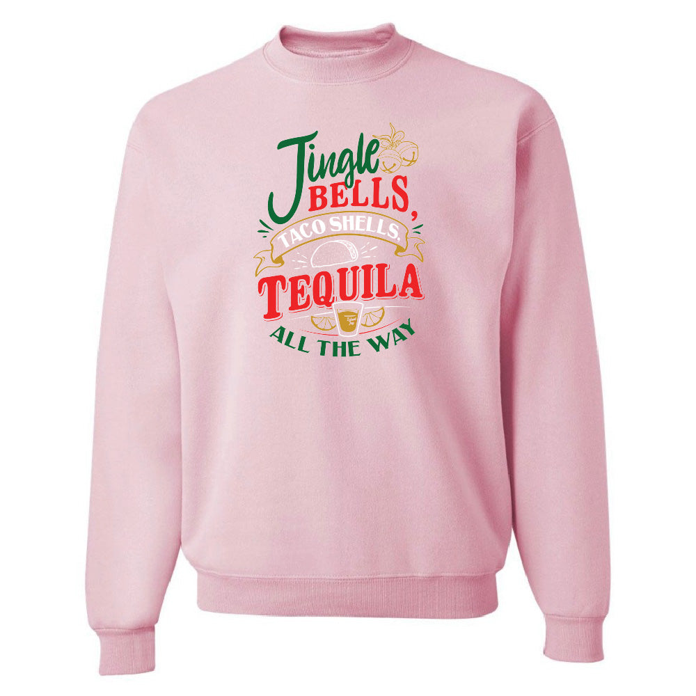 Pink sweatshirt with humorous text design on a white background