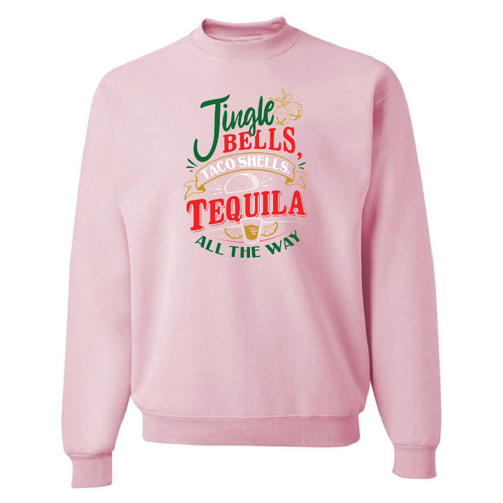 Pink sweatshirt with humorous text design on a white background