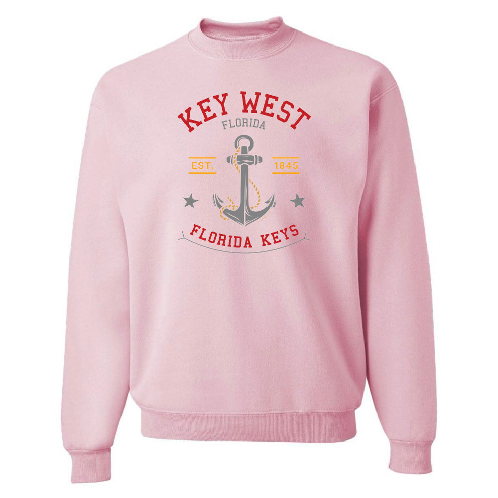 Pink sweatshirt with 'Key West, Florida' and anchor design on a white background