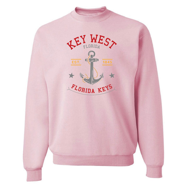 Pink sweatshirt with 'Key West, Florida' and anchor design on a white background