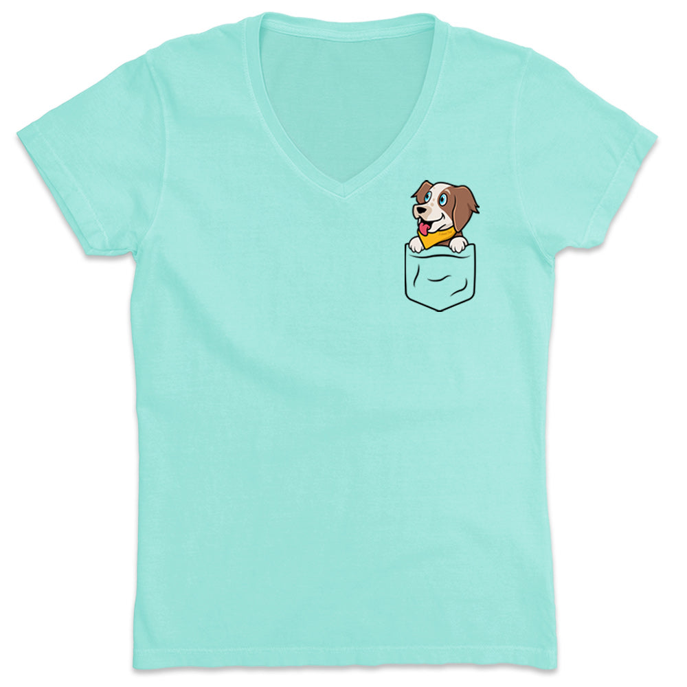 Women's Pocket Dog Coco V-Neck T-Shirt