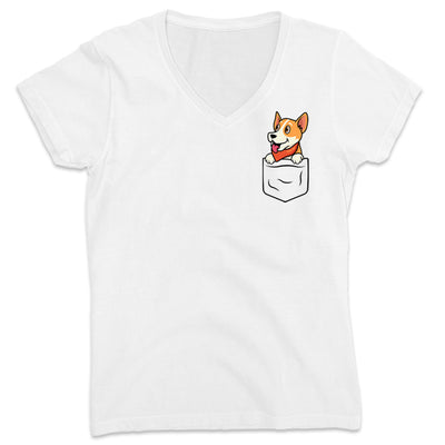 Women's Pocket Dog Red Bandana V-Neck T-Shirt Ocean White