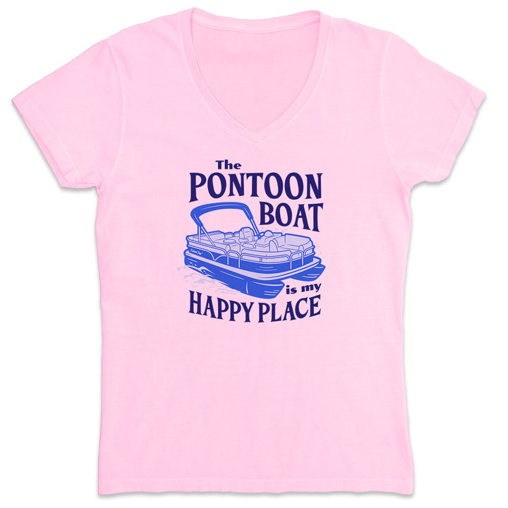 Women's The Pontoon Boat is my Happy Place V-Neck Pink