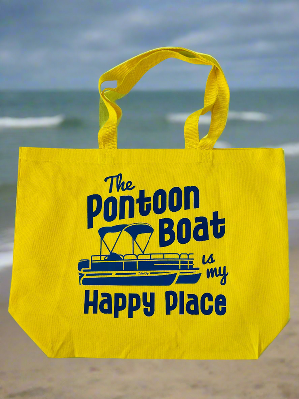 The Pontoon Boat Is My Happy Place Canvas Resort Beach Tote Bag
